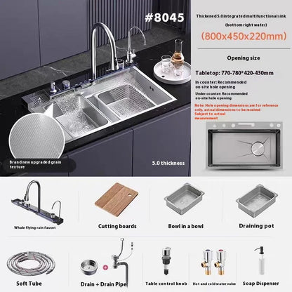 Waterfall Stainless Steel Sink Digital Display Faucet Wash