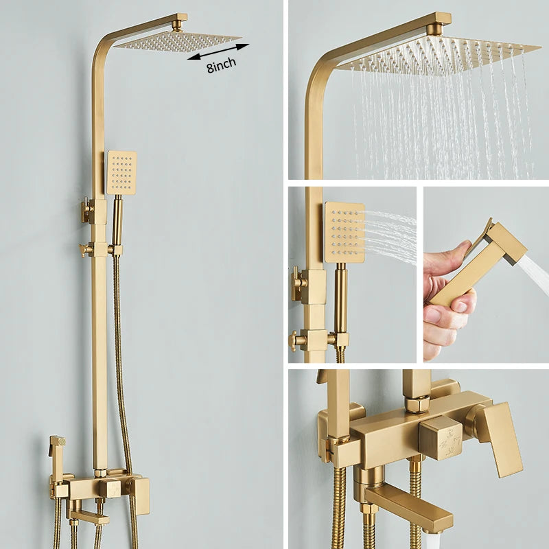 Black Chrome 3/4-Way Shower Faucet Rainfall Shower Cold