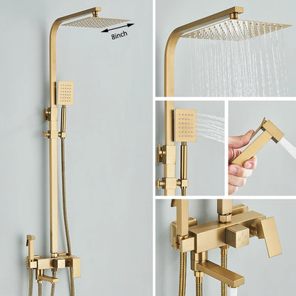 Black Chrome 3/4-Way Shower Faucet Rainfall Shower Cold