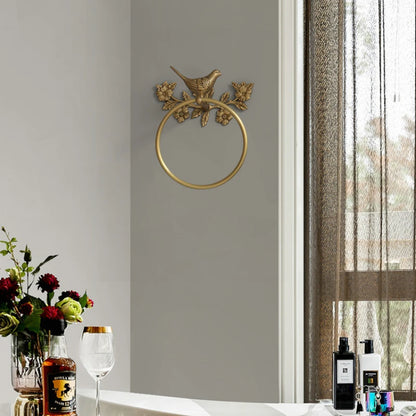 Retro Brass Bird Towel Ring Storage Rack Perforation-Free
