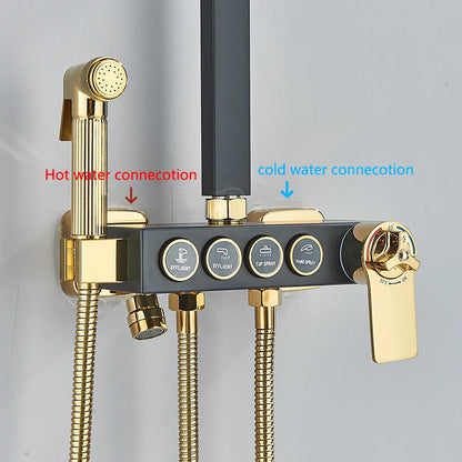 Black Gold Brass Rainfall Shower Faucet Stainless Steel
