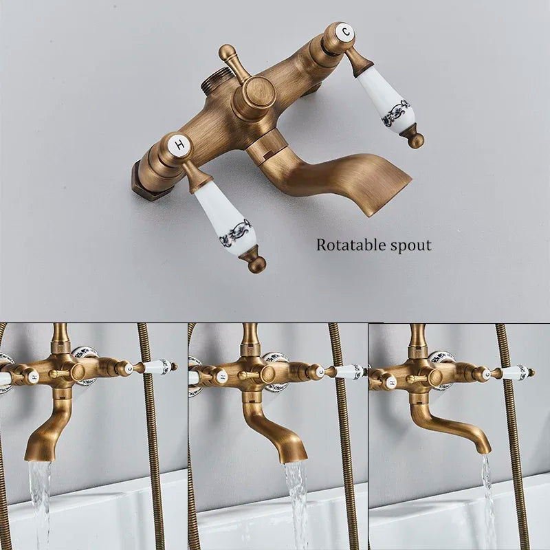 Retro European Bathtub Shower Faucet Handled Handshower Ceramics