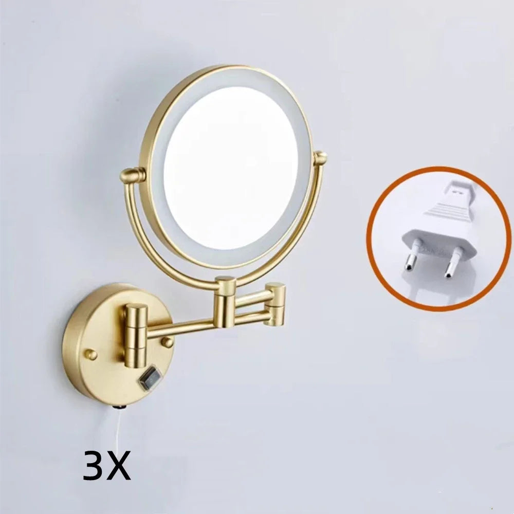 Bathroom Makeup Mirrors Black/Brushed Gold Brass Wall Extending