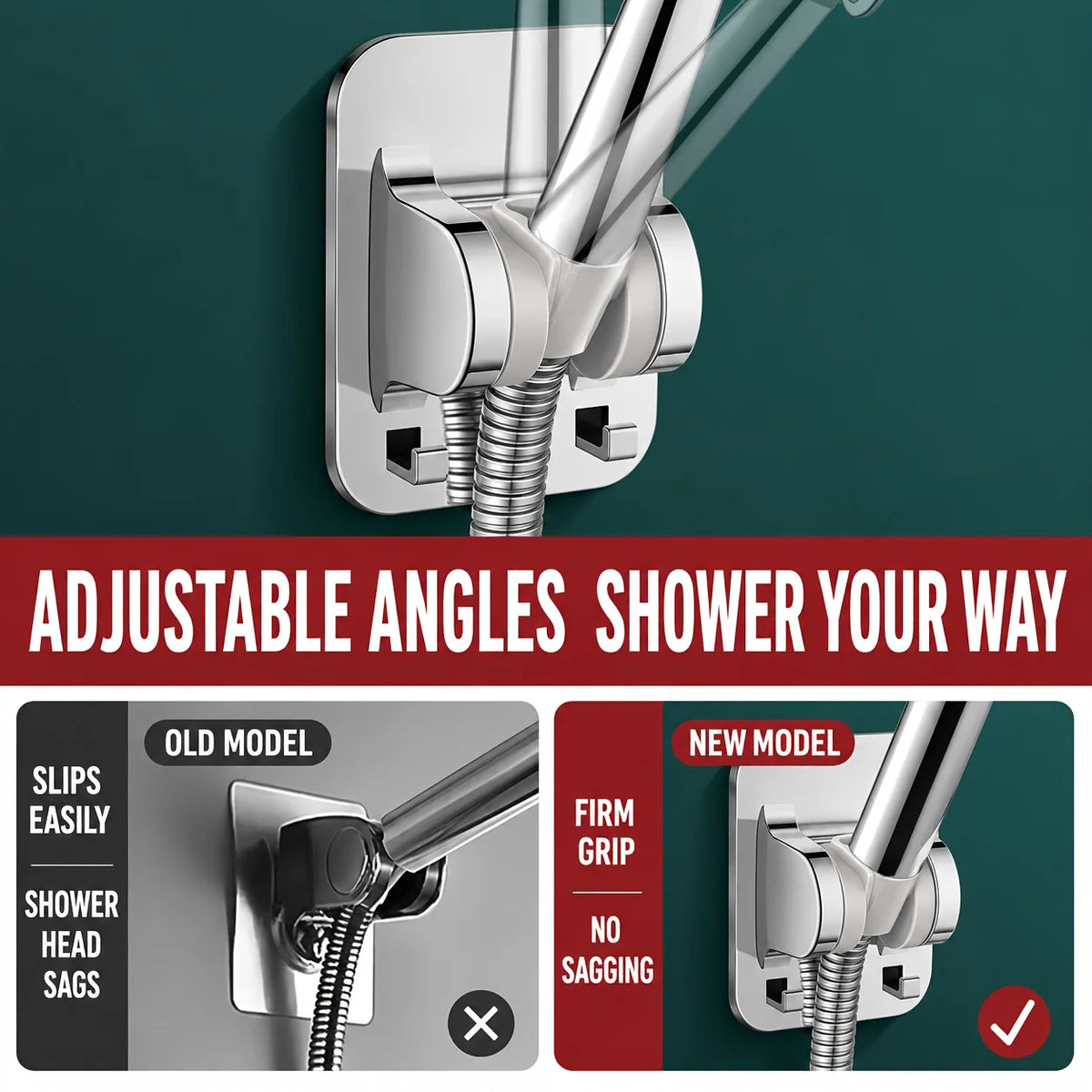 Adjustable Suction Cup Shower Caddy Bathroom Wall-Mounted