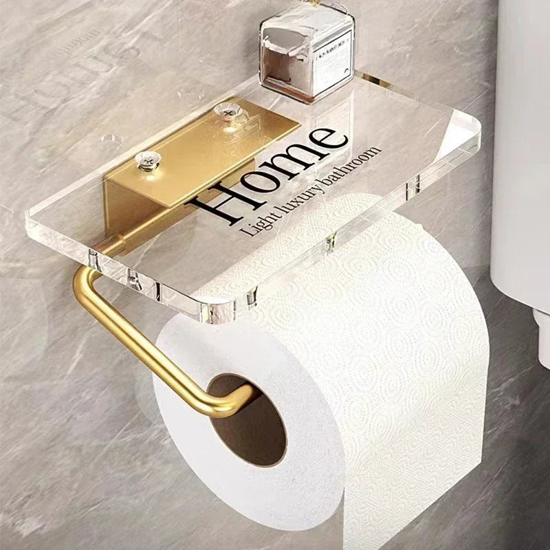 Luxury Gold Toilet Paper Holder Shelf No Punching