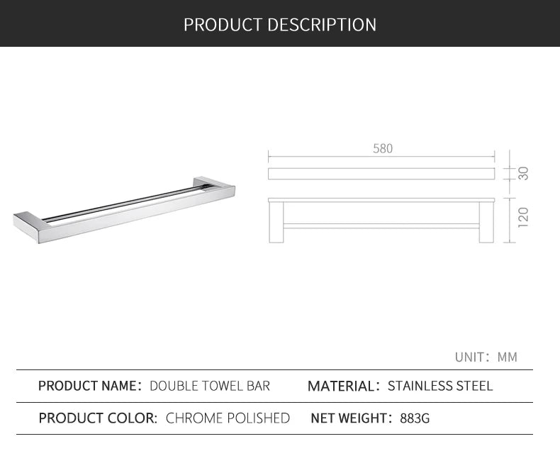 Stainless Steel Bathroom Wall Shelf Towel Bar Rack