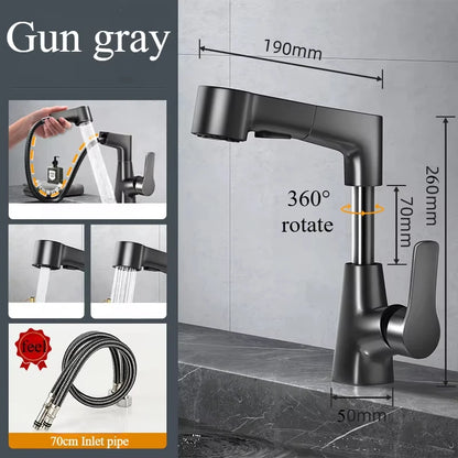 Basin Faucet Bathroom Pull Out Lift Mixer Tap