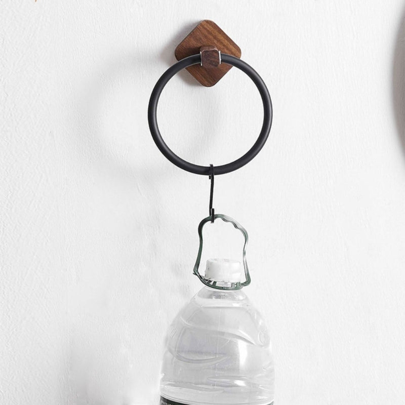 Adhesive Towel Ring Aluminum Wood Wall Mounted Matte
