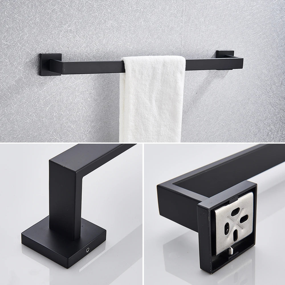 Bathroom Hardware Black Robe Hook Towel Rail Bar