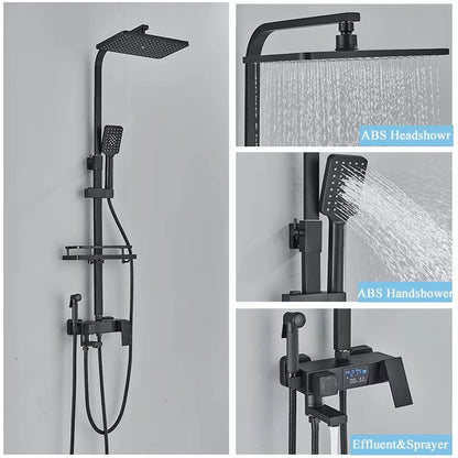 Black Smart Thermostatic Shower Faucet Bathroom Intelligent