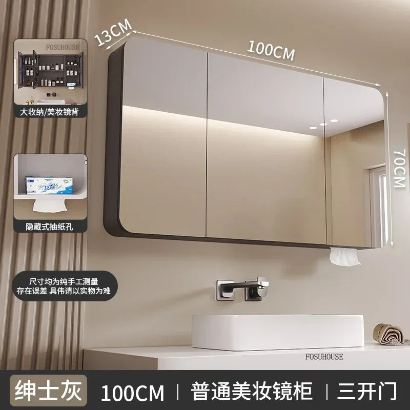 Minimalist Modern Arc-Shaped Smart Bathroom Mirror Cabinets