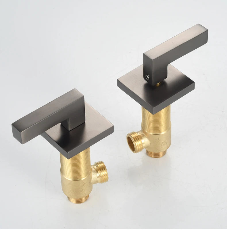 Brushed Gold Basin Faucet Solid Brass Three Hole