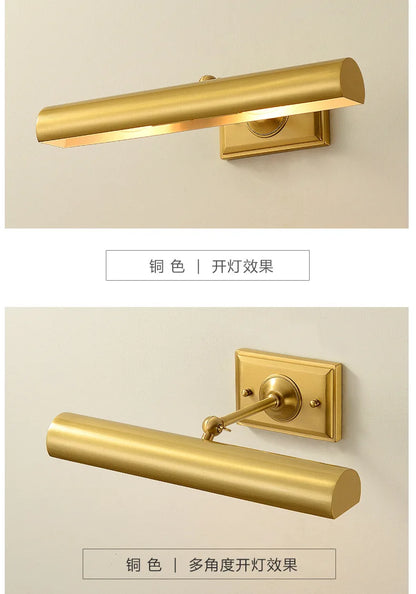 Brass Mirror Front Light Retro Bathroom Vanity Wall