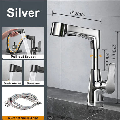 Brass Pull-Out Dual-Function Bathroom Sink Faucet Adjustable