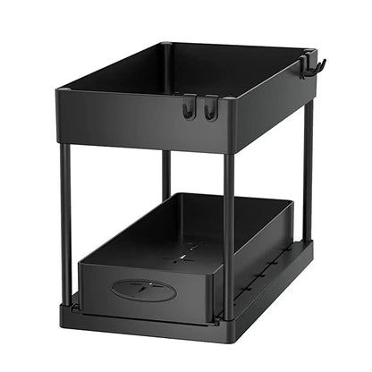 Tier Under Sink Organizer Sliding Storage Rack Hooks