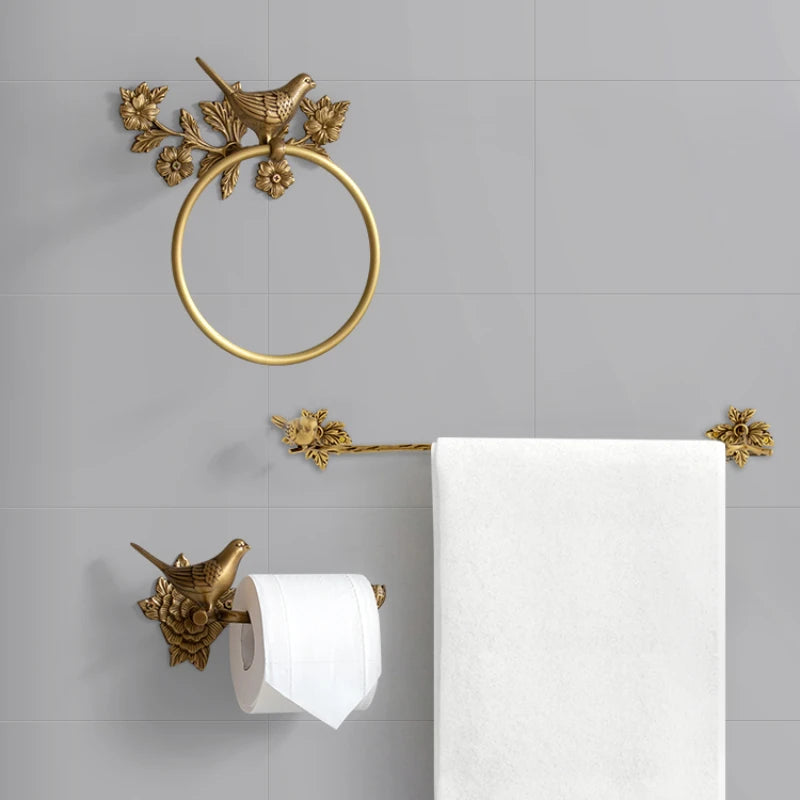Retro Brass Bird Towel Ring Storage Rack Perforation-Free