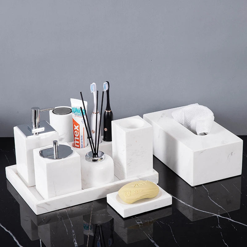 Volakos White Natural Marble Bathroom Minimalism Soap Dispenser