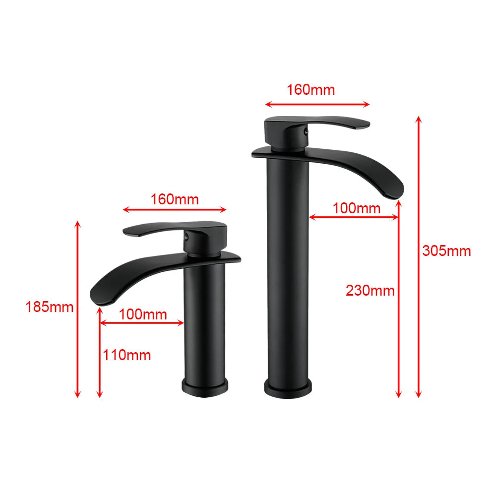 Tall Short Brass Waterfall Faucet Bathroom Sink Faucet