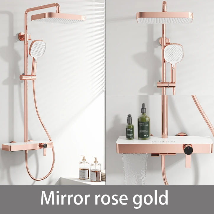Brushed Gold Piao Bathroom Shower System Brass Waterfall