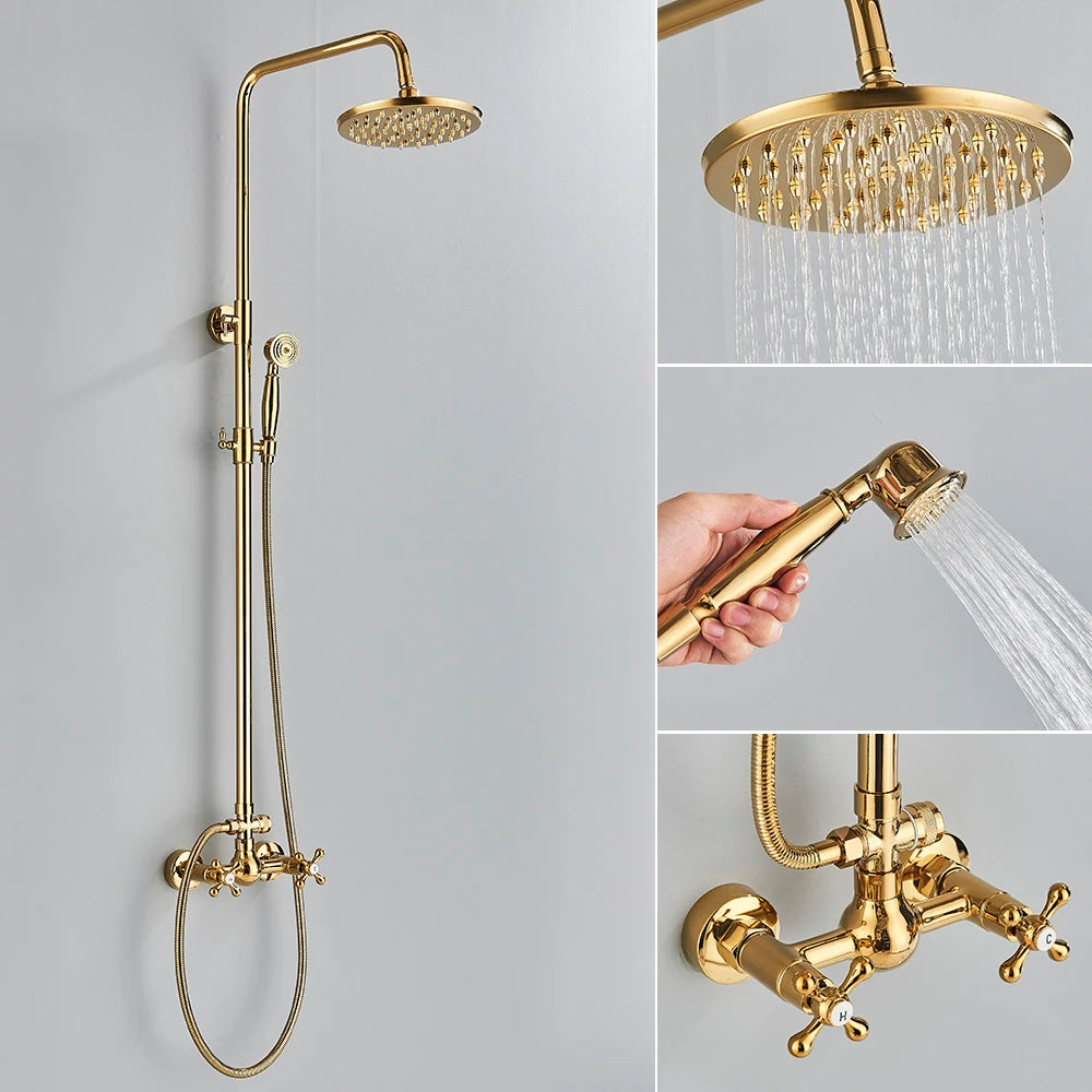 Golden Shower Bathroom Bath Shower Faucet Brass Swivel