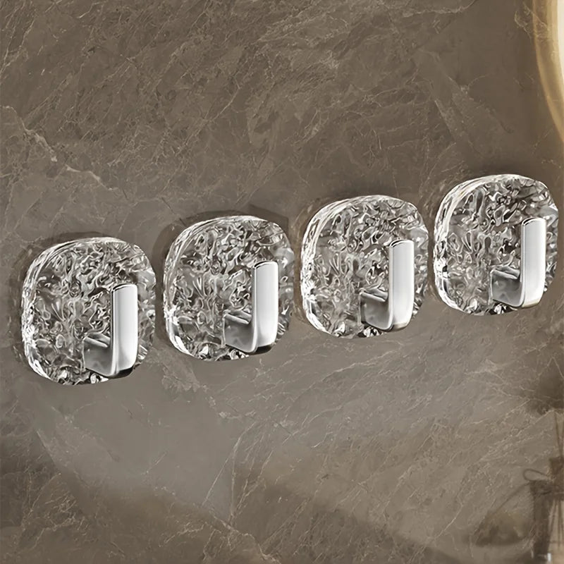 Drill-Free Ice Flower Hooks Bathroom Towel Rack Hooks