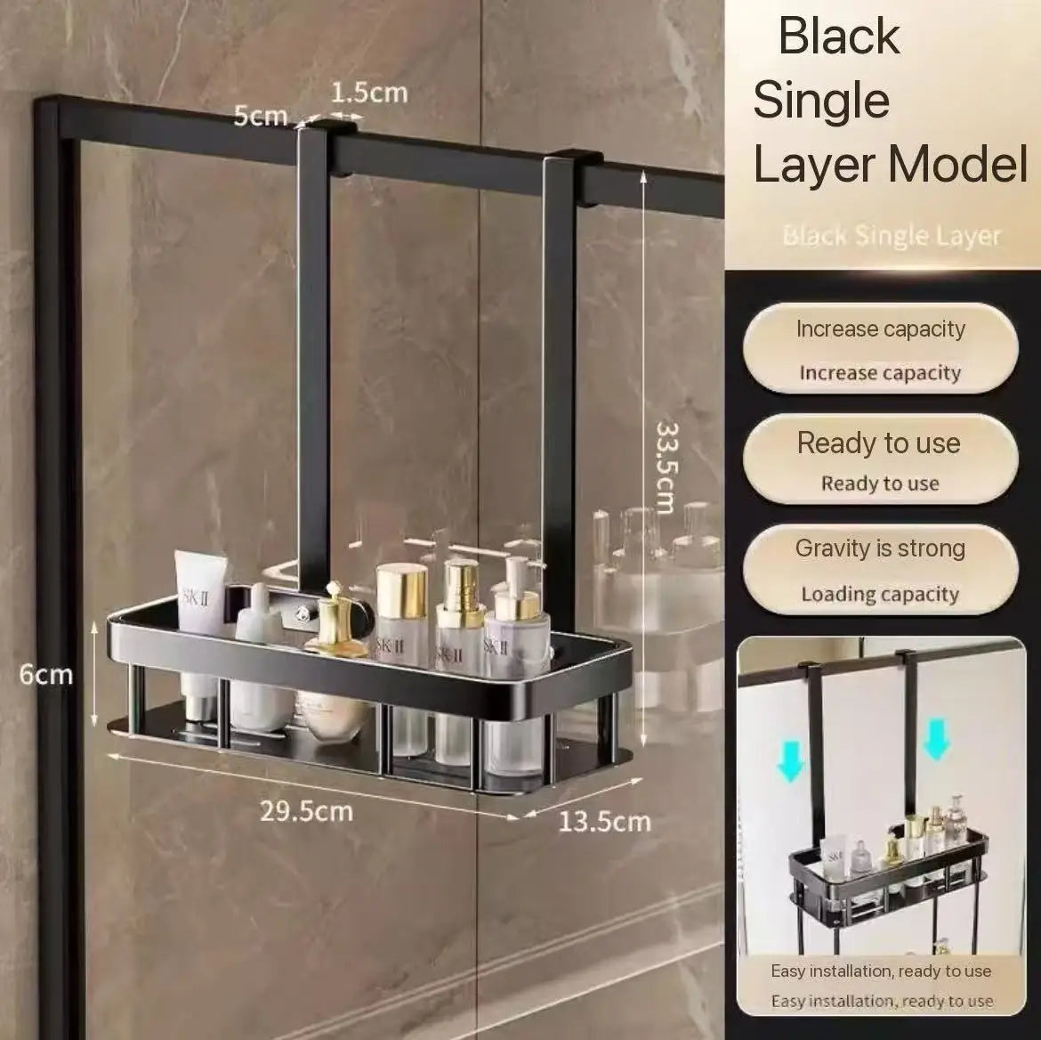 1pc 2-Tier Hanging Shower Caddy Over Door Bathroom