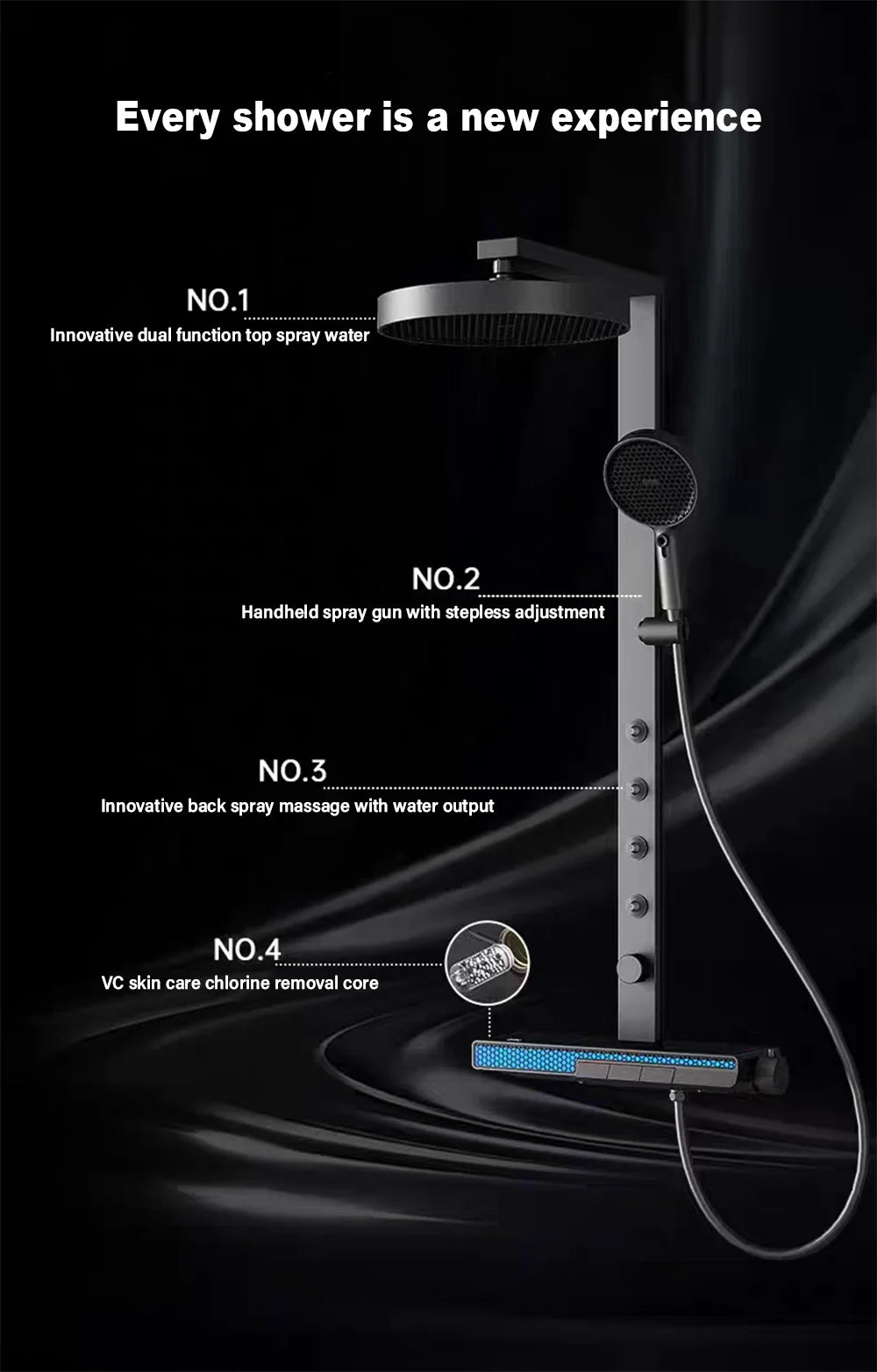 Luxury Spa Jet Shower System Led Display Copper