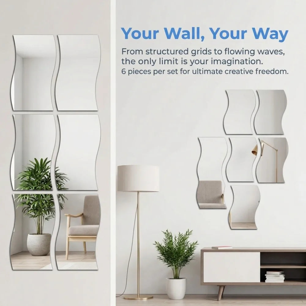 6pcs Silver Wall Mirror Sticker Waterproof Acrylic 3d