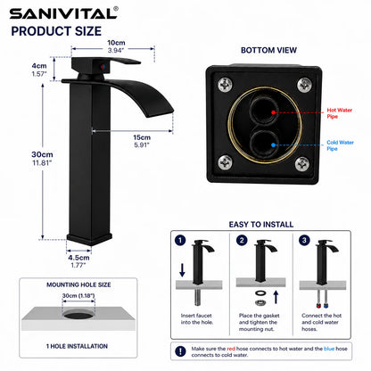 Sanivital Matte Black Stainless Steel Waterfall Bathroom Basin