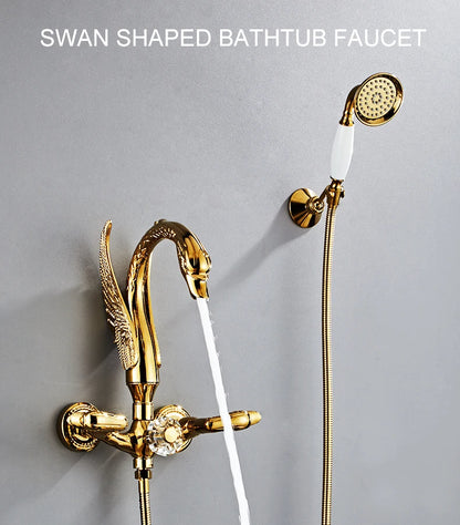 Ellen Bathtub Faucet Gold Swan Hand Shower Wall
