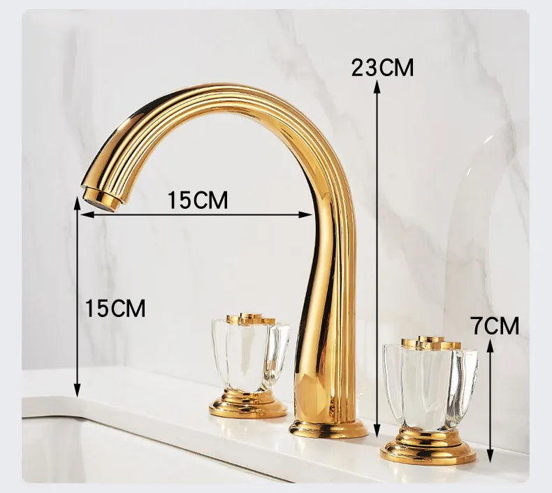 French Brass Bathroom Gold Three-Hole Basin Faucet Cold