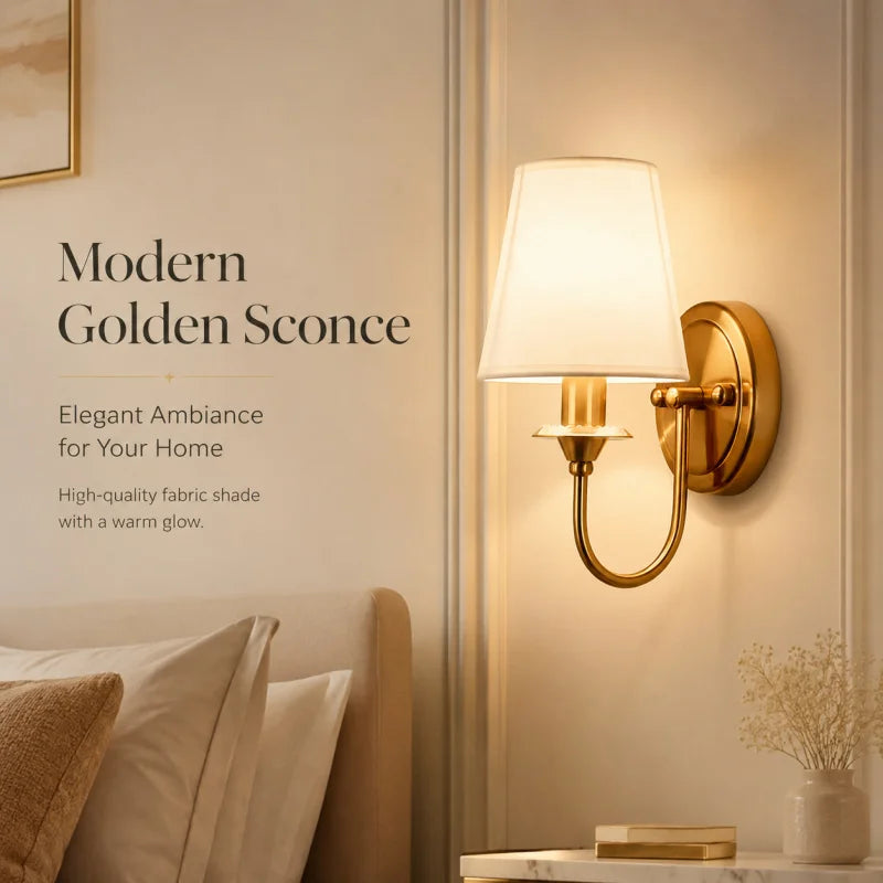 Modern Wall Sconce White Fabric Shade E27 Gold