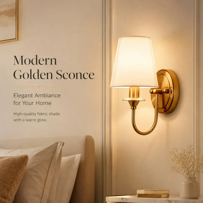 Modern Wall Sconce White Fabric Shade E27 Gold