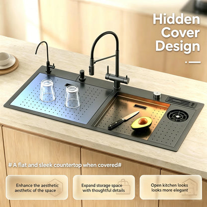 Stainless Steel Waterfall Sink Embossed Hidden Cup Washer