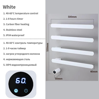 Gray Bathroom Towel Warmer Hidden Wires Electric Heated