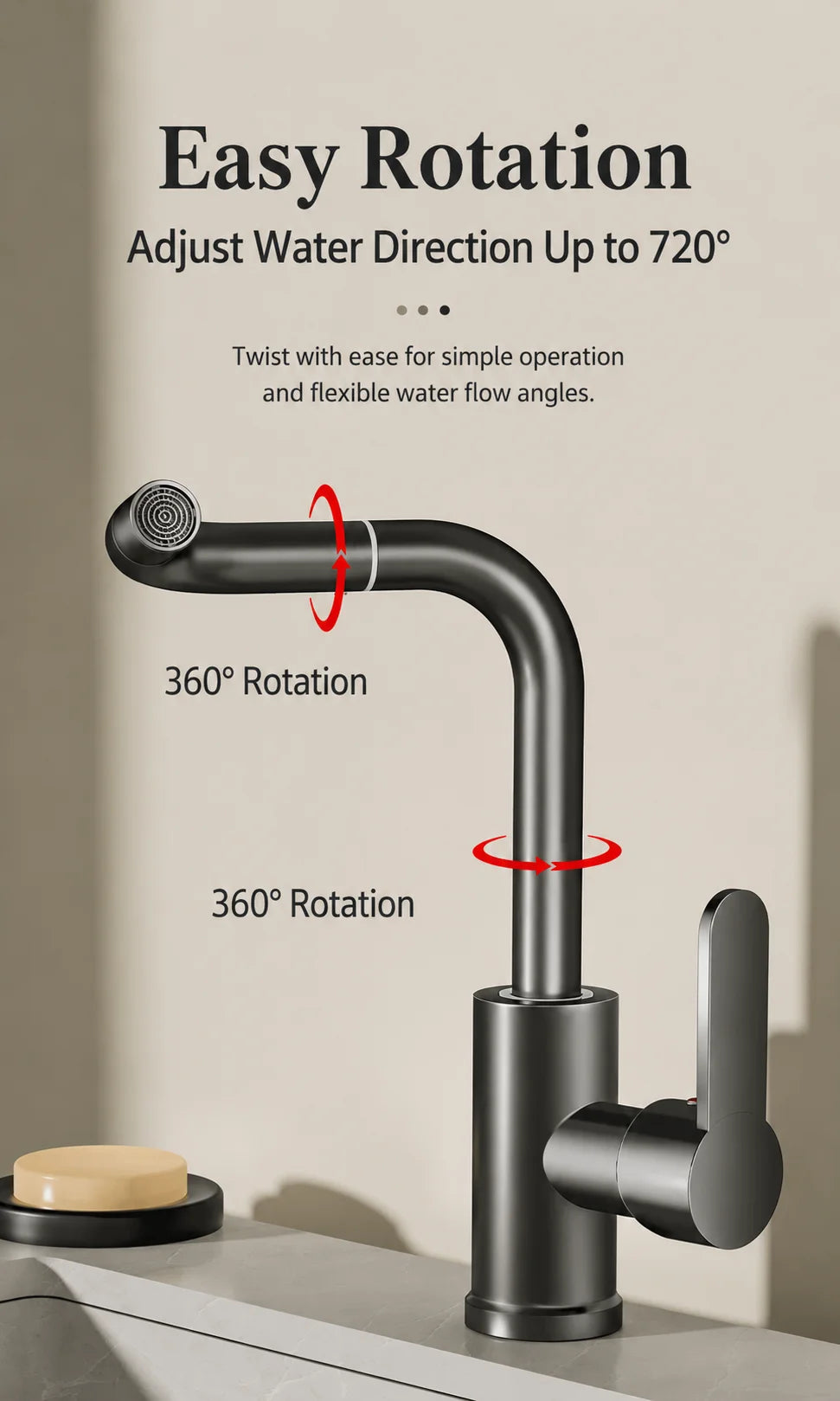 Brass Basin Faucet Gunmetal Gray Bathroom Faucet Cold