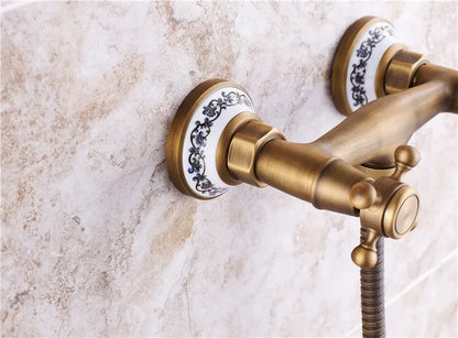 Retro Shower Faucets Antique Brass Ceramics Bathtub Faucets