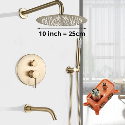 Brushed Gold Shower Faucet Wall Mount Big Rainfall