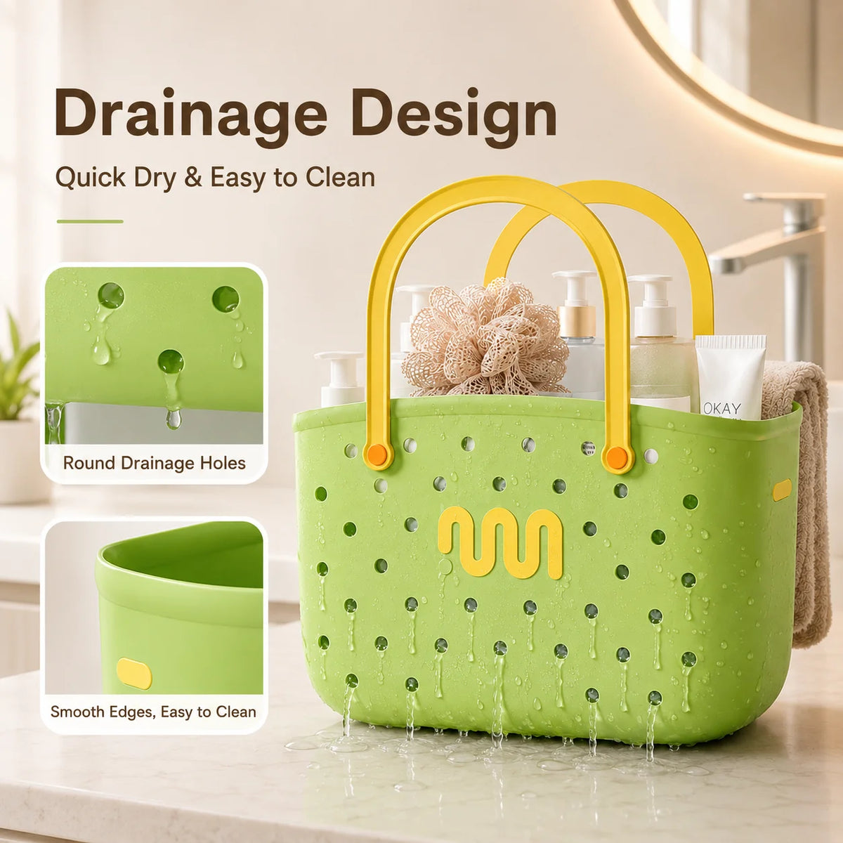 Bathroom Shower Caddy Storage Basket Handle Large Capacity