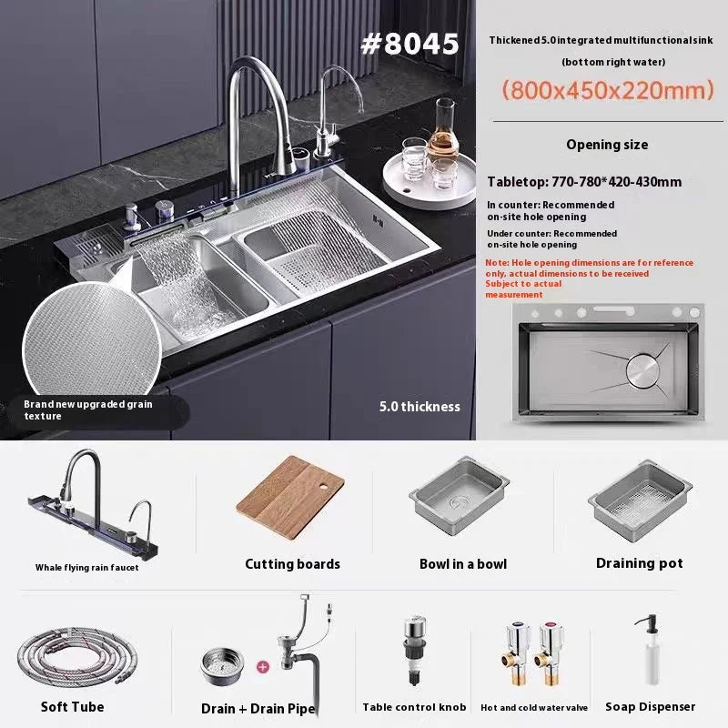 Silver Smart Sink Digital Display Waterfall Faucet Stainless