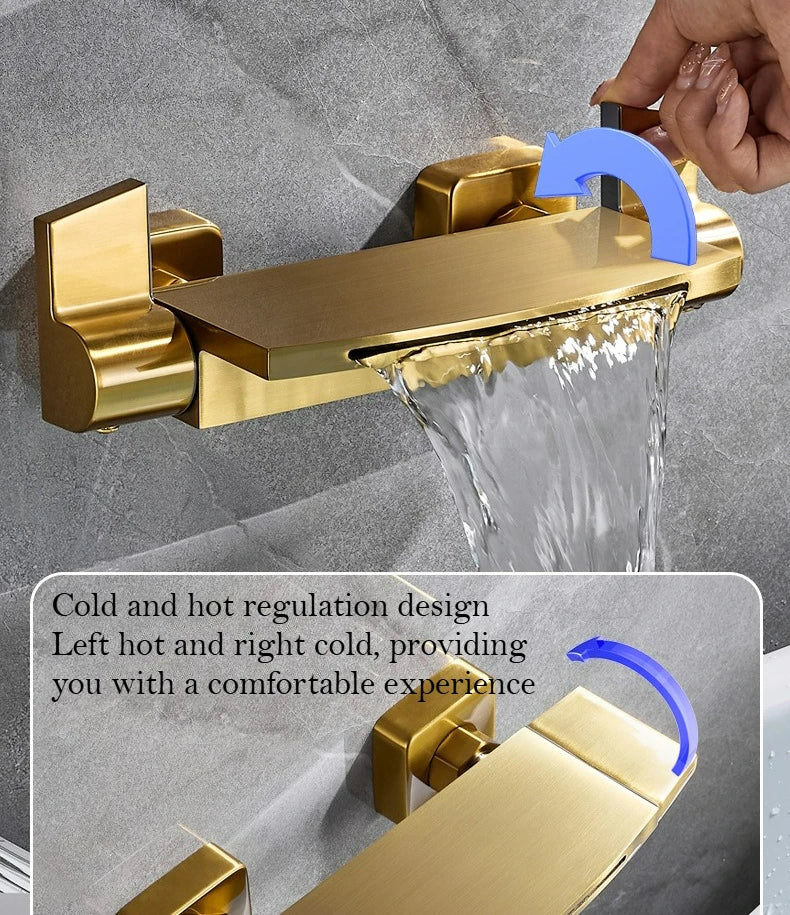 Brushed Gold Bath Shower Faucet Brass Bathtub Faucet