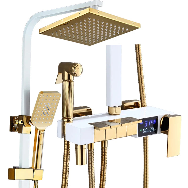 Brushed Gold Thermostatic Digital Bathroom Shower Inch Rain