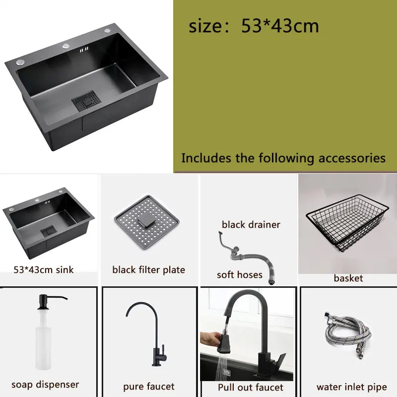 Black Sink 304 Stainless Steel Vegetable Washing Basin