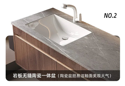 Light Luxury Bathroom Cabinets Rock Slab Integrated Washbasin