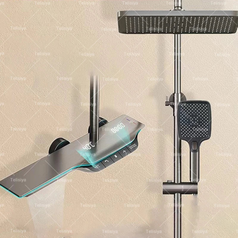 Digital Display Shower Bathroom Rainfall Piano Button Showers