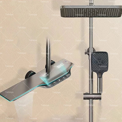 Digital Display Shower Bathroom Rainfall Piano Button Showers