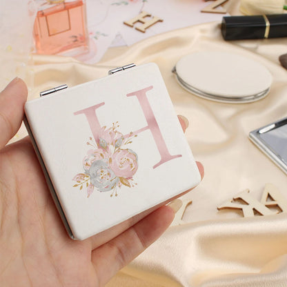 Personalized Floral First Letter White Square Double-Sided Makeup