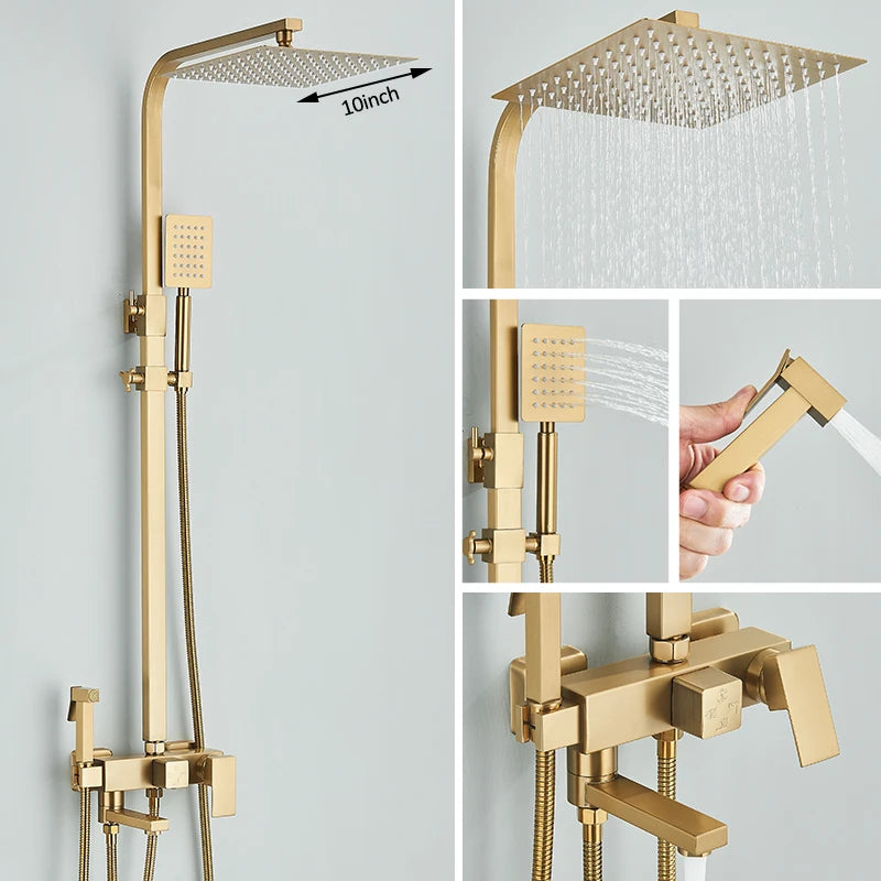Black Chrome 3/4-Way Shower Faucet Rainfall Shower Cold