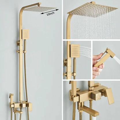 Black Chrome 3/4-Way Shower Faucet Rainfall Shower Cold