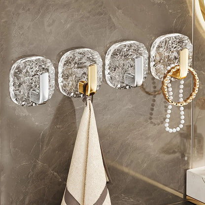 Drill-Free Ice Flower Hooks Bathroom Towel Rack Hooks